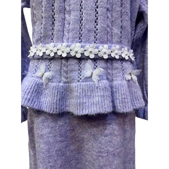 3-Piece Skirt Sweater Belt Set Purple White O/S NWT - Picture 2 of 6